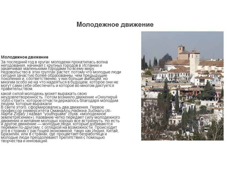 Молодежное движение Молодежное движение За последний год в кругах молодежи прокатилась волна негодования, начиная